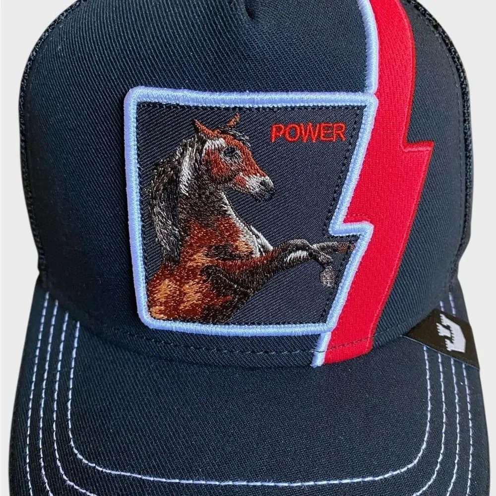 NWT GOORIN BROS. Horse Power HP The Farm Trucker Hat Cap One Size Black Red NEW